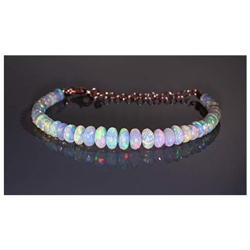 NirvanaIN braccialetto arcobaleno multi opale di fuoco 100% pietra naturale braccialetto in argento sterling placcato oro rosa opale bracciale, 22 cm, pietra, opale
