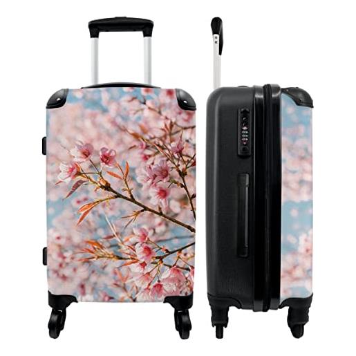 NoBoringSuitcases.com® valigia grande - sakura - primavera - fiori - rosa - botanico - chiusura a combinazione tsa - trolley rigido 4 ruote - 90 litri - valigia da viaggio - 66 cm