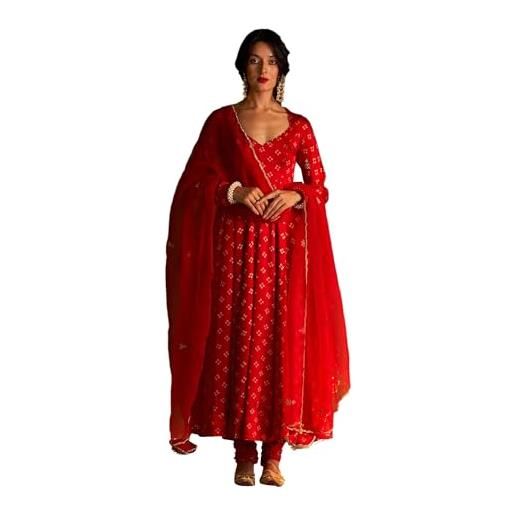 Elina fashion abito da donna indiano con stampa floreale e cintura in vita, con pantaloni e dupatta, pronto da indossare, rosso vino, medium
