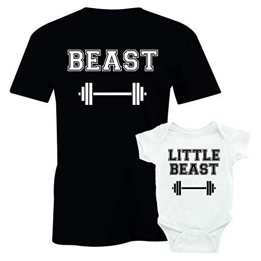 Puzzletee coppia t-shirt e body festa del papà padre figlio beast, little beast - bodybuilding - maglietta padre e figlio - maglietta padre e figlia - idea regalo