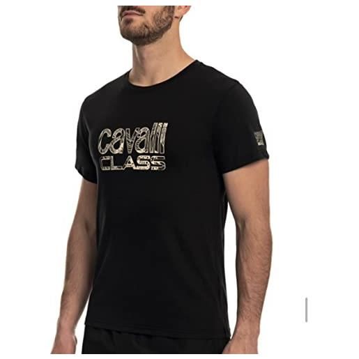 Cavalli class t-shirt maglietta uomo mm 100% cotone slim fit colore nero qxh01e jd060 (52 xl it uomo)