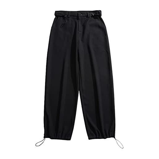 Generic pantaloni gessati da uomo - pantaloni da uomo in cotone a gamba larga con ricamo alla moda casual con ricamo alla moda, nero , l