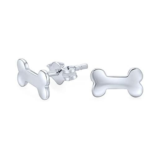 Bling Jewelry minimalista piccolo cucciolo di animale domestico amante del cane osso orecchini per le donne teen. 925 sterling silver