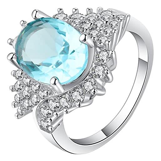 Stfery anello di fidanzamento ovale, aaa cubic zirconia anello argento fiore azzurro p 1/2 elegante gioielli regali di compleanno per le donne, p 1/2, zirconia cubica