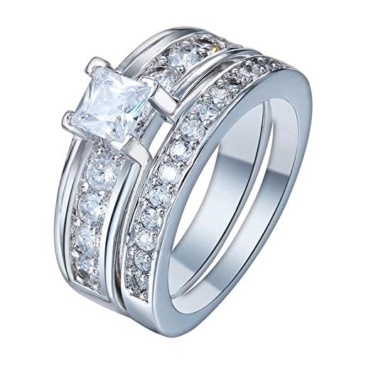 Stfery fascia di fidanzamento con zirconia cubica, anello nuziale in argento a doppio strato elegante gioielli da donna, n 1/2, zirconia cubica