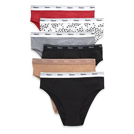 Hanes originals underwear-confezione da 6 mutandine ad alta gamba in cotone elasticizzato, assortiti mutande da uomo, mix di colori di base, l (pacco da 6) donna