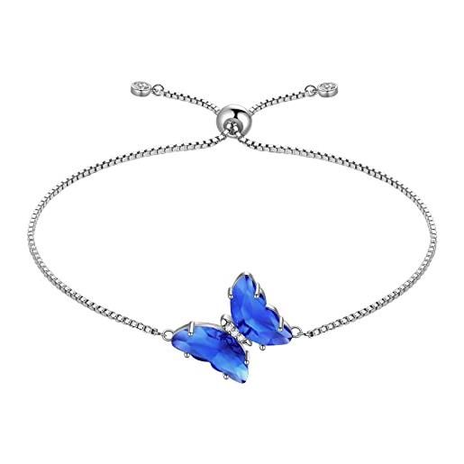 Aurora Tears collana da donna con ciondolo a forma di cuore, in argento sterling 925, con ciondolo a forma di farfalla, zirconi