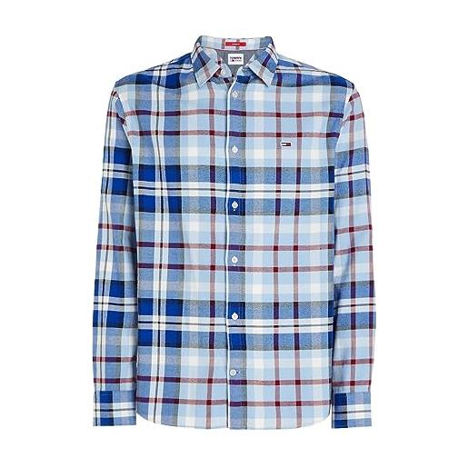 Tommy Hilfiger tommy jeans camicia uomo essential check shirt camicia casual, multicolore (chambray blue check), l