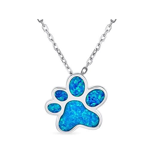 Bling Jewelry bff migliore amico animale amante dell'animale domestico bff gemma blu opale intarsio gatto cane cucciolo stampa ciondolo collana per le donne teen. 925 argento sterling