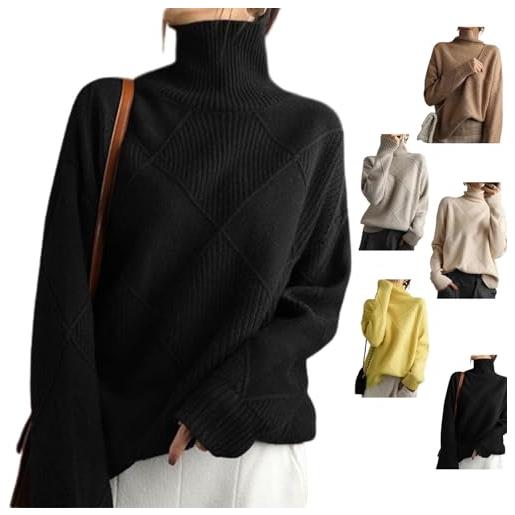 LVTFCO maglione dolcevita donna, maglione dolcevita in cashmere sciolto, maglioni invernali in maglia a maniche lunghe spesse (l, black)