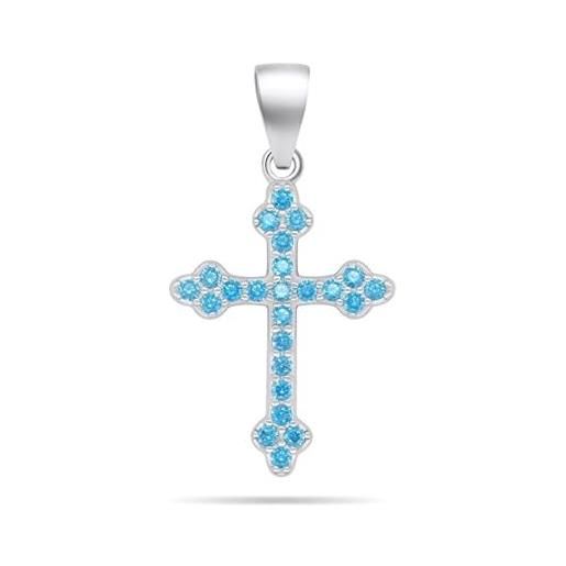 Brilio ciondolo silver pendant with blue zircons cross pt84waq sbs2963 marca, estándar, metallo, nessuna pietra preziosa