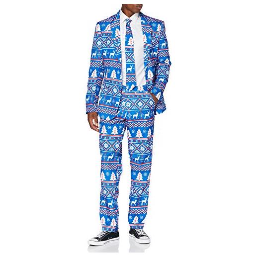 Suitmeister men suit set di pantaloni eleganti da lavoro, christmas blue nordic, xl uomo