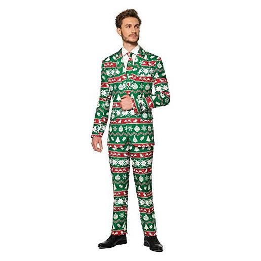 Suitmeister men suit set di pantaloni eleganti da lavoro, christmas green nordic, xl uomo