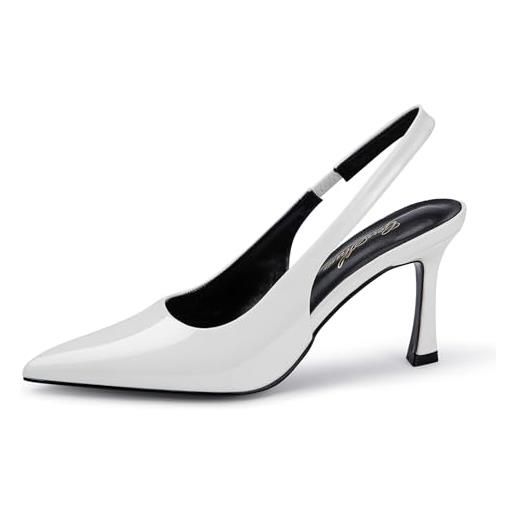 GENSHUO eleganti scarpe con tacco da 10 cm pompe donna tacco a gattino punta appuntita cinturino alla caviglia, velluto blu navy, 38.5 eu