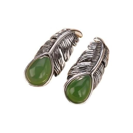 NicoWerk orecchini da donna in argento sterling 925 con pietra verde giada, stile etnico sos532