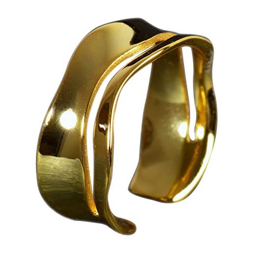 NicoWerk anello da donna in argento a onda realizzato in argento sterling 925 traforato placcato oro lucido liscio sorprendente giocoso regolabile aperto sri947