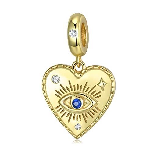 Magic Charms ciondolo ciondolo in oro malocchio argento sterling 925 oro blu perline malocchio cuore ciondolo per bracciale collana gioielli protezione amuleto regali per compleanno san valentino