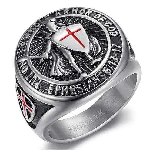 Bobijoo jewelry - anello anello anello cavaliere croce templare simbolo protezione dio acciaio inossidabile argento