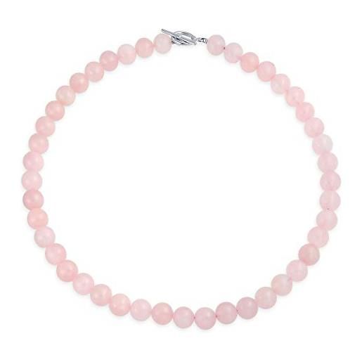 Bling Jewelry gioielli occidentali classici semplici pallidi rosa quarzo rotondo 10mm perline collana per le donne argento placcato chiusura 16 pollici