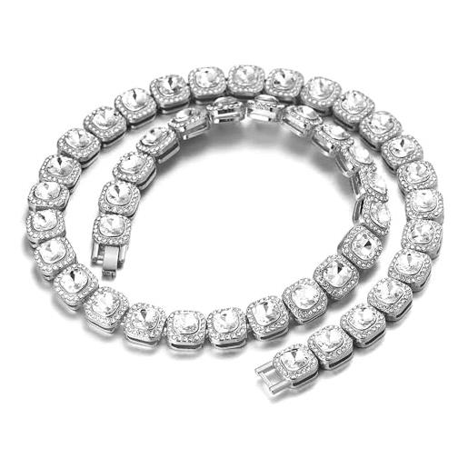 HALUKAKAH diamante catena tennis raggruppati per uomo, placcato in platino quadrato bianco diamante collana 45cm, diamanti da laboratorio, con confezione regalo gratuita