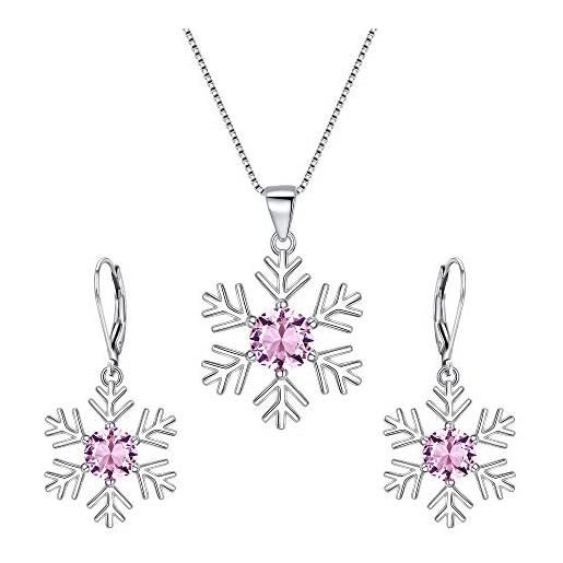 EVER FAITH parure gioielli donna, fiocco di neve set di gioielli, rosa zircone 925 argento pendente collana set, leverback orecchini set