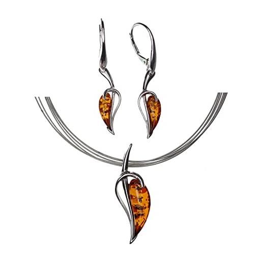 Artisana-Schmuck artisana - parure di gioielli in ambra moderna, con ciondolo e orecchini in argento sterling 925/000 rodiato e ambra, 6 fili in acciaio inox