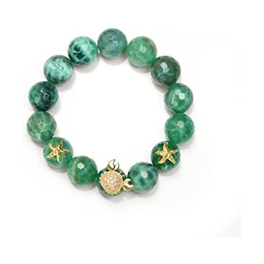 misis - bracciale donna ragazza - pietra agata - stella e granchio in argento placcato oro 18kt con zirconi - made in italy (verde)