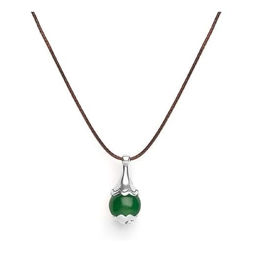 Tamashii collana con ciondolo a goccia ear-drops in argento 925 e agata verde, cordoncino marrone. Nhs1800-12