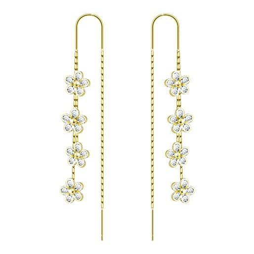 KristLand ciondolo catena orecchini tono oro 925 sterling silver ear pin con fiore cubic zirconia stone party regalo di compleanno di nozze per le donne