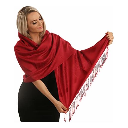 PashminaShine sciarpa rossa profonda donna uomo morbida come il cashmere e la lucentezza di una sciarpa di seta, rosso intenso, xl