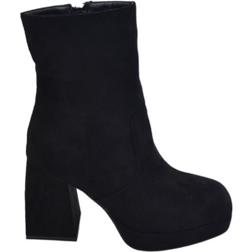 Malu Shoes scarpe tronchetto stivaletto in camoscio nero donna tacco alto largo 6cm plateau 2cm alla caviglia zip laterale aderente