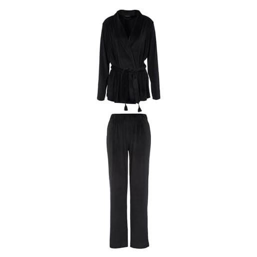 Emporio Armani giacca da donna+pantaloni larghi in ciniglia, nero, m (pacco da 2)