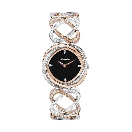 Sekonda hidden hearts 40508 - orologio al quarzo da donna, 29 mm, con display analogico e cinturino in lega bicolore, moderno
