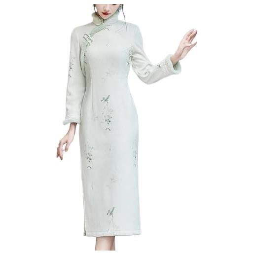 FCSHFC più velluto stile cinese cheongsam maxi qipao con spacco laterale, elegante femmina sottile vestito cinese for l'uso quotidiano abito vietnamita ao dai (color: a, size: m)