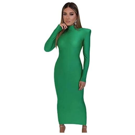 WEITING spalla imbottita manica lunga aderente verde party club maxi abito lungo primavera autunno donne moda eleganti vestiti-verde, s