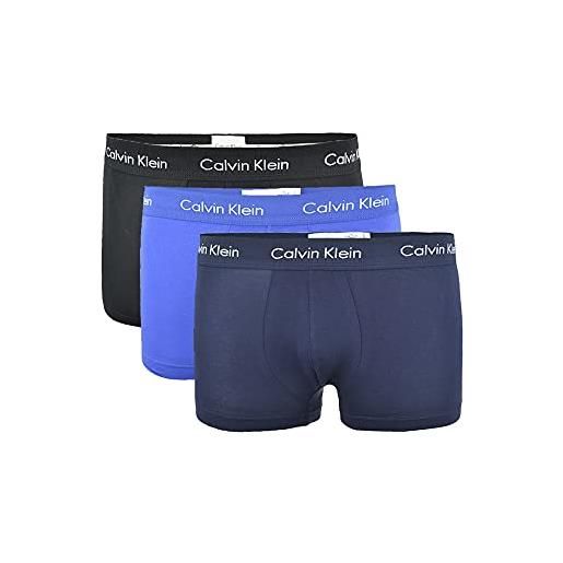 Calvin Klein low rise trunk 3pk boxer, nero (b eden/vallarta blue/temper wb), xl (pacco da 3) uomo