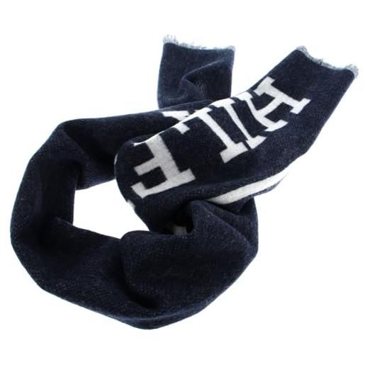 Tommy Hilfiger sciarpa da uomo, in lana, blu scuro/bianco, blu, taglia unica