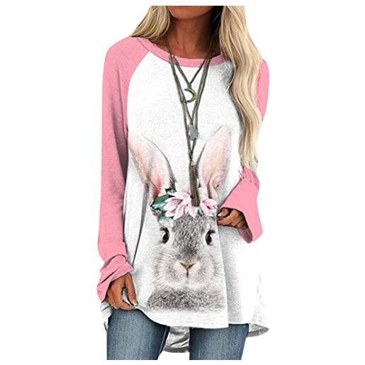 EFOFEI donna cartoon bunny patterned sweater bunny graphic loose fit pullover rabbit pattern felpa pink s