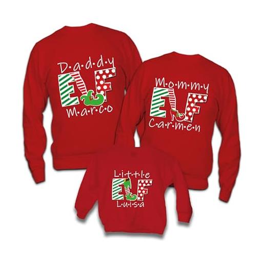 Generico set tris di felpe famiglia natale rosse maglie natalizie per papà mamma bambino bambina maglione personalizzate con nome elf elfi