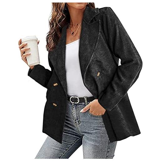 WINDEHAO giacca da donna in velluto a coste, taglie forti, taglia 3xl, con risvolto a maniche lunghe, giacca casual aperta sul davanti dell'ufficio