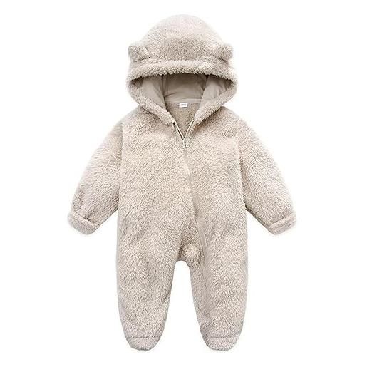 Generic pagliaccetto neonato invernale calda tutine fleece playsuit con cappuccio tuta da neve per 0-12 mesi unisex bianco 3-6m