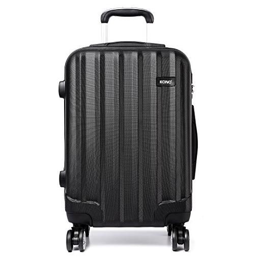 Kono 61l valigia media rigida e leggera abs 24 pollici strisce verticali valigia trolley con 4 ruote (nero, m-65cm)