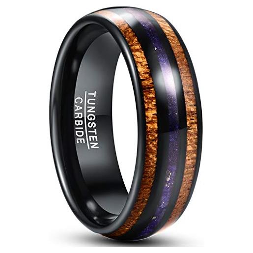 NUNCAD anello matrimonio/fidanzamento per uomo donna 8mm, particolare anello con lapislazzuli e legno di koa hawaii, taglia 22.5