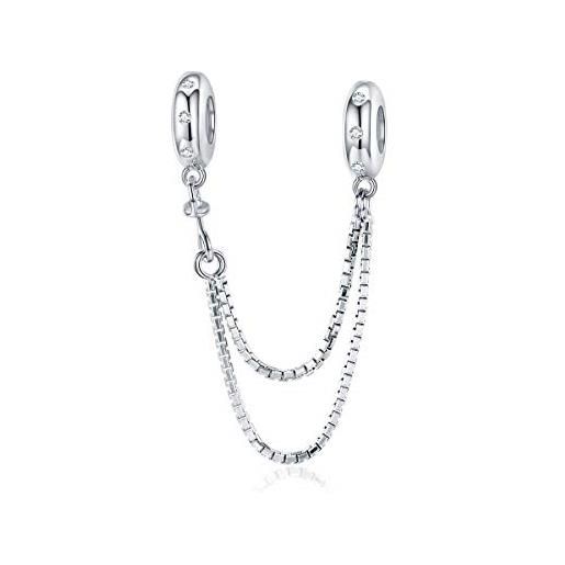 Teleye ciondolo con catena di sicurezza a catena semplice per bracciale, ciondolo in argento sterling 925 genuino al 100% adatto per bracciale pandora