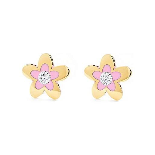 Monde Petit orecchini per bambini fiore rosa - oro giallo 9k (375) - scatola regalo - certificato di garanzia