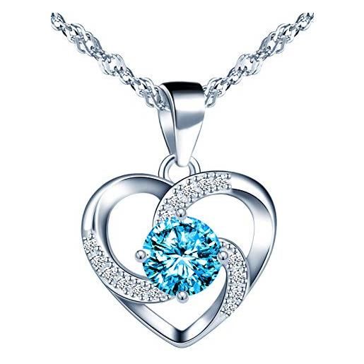 Unendlich U infinite u - collana da donna in argento 925, con ciondolo a forma di cuore, decorato con diamanti brillanti, con catenina in argento 925, con zirconi incastonati, colore: blu, cod. N5741-b