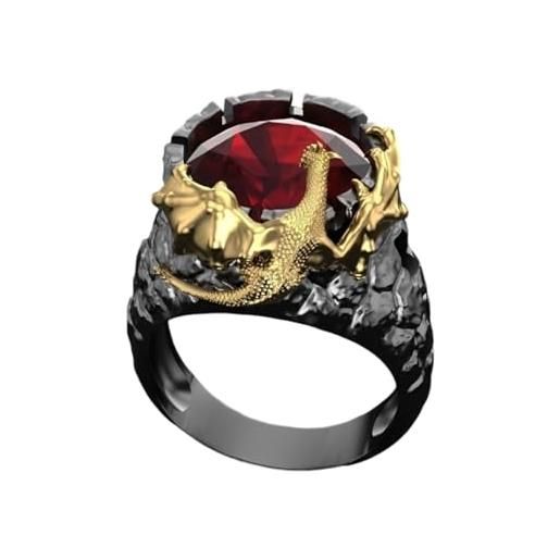MayiaHey anello a forma di drago con ali di pietra rossa, anello con artiglio di drago con strass per uomo, anello gotico con cristallo rosso drago hip hop, anello a ala di drago rosso rubino anello