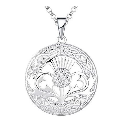 JO WISDOM collana di cardo scozzese argento 925 donna, ciondolo con catena celtico scozia fiore straniero
