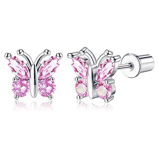 Sllaiss orecchini in argento sterling 925 con zirconi rosa per le donne farfalla fiore orecchini in oro bianco vite orecchini rosa, argento sterling zirconia cubica, zirconia cubica