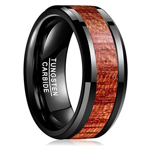VAKKI anello di fidanzamento unisex in tungsteno intarsiato in legno di acacia nero taglia 20